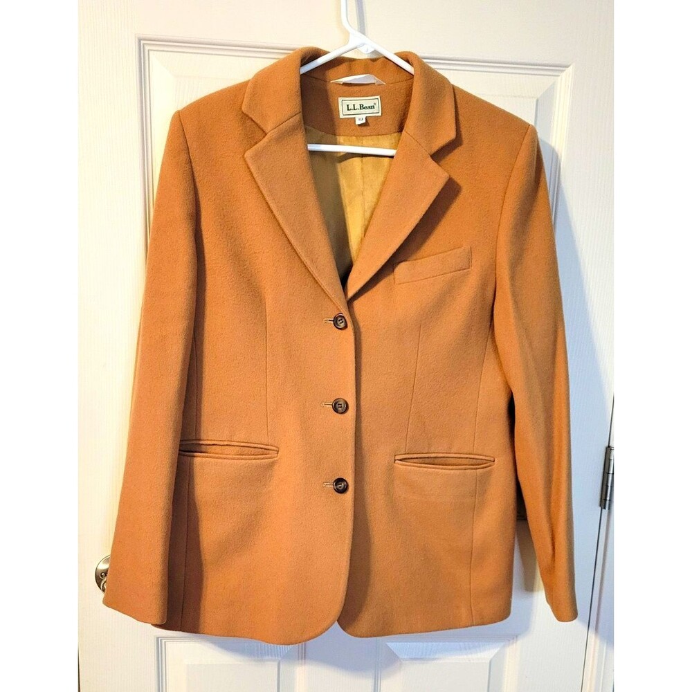 VTG L.L. Bean Wool Cashmere Camel Blazer Jacket Made in USA Womens 10